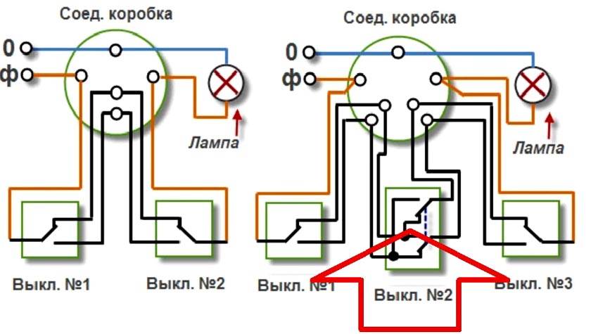 Управление светом с двух мест схема